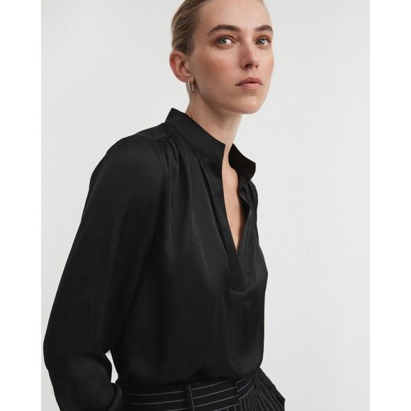 Witchery Modern Cuff Blouse Top Long Sleeve Black Satin Office Work Lux Size S 8 - Picture 3 of 13